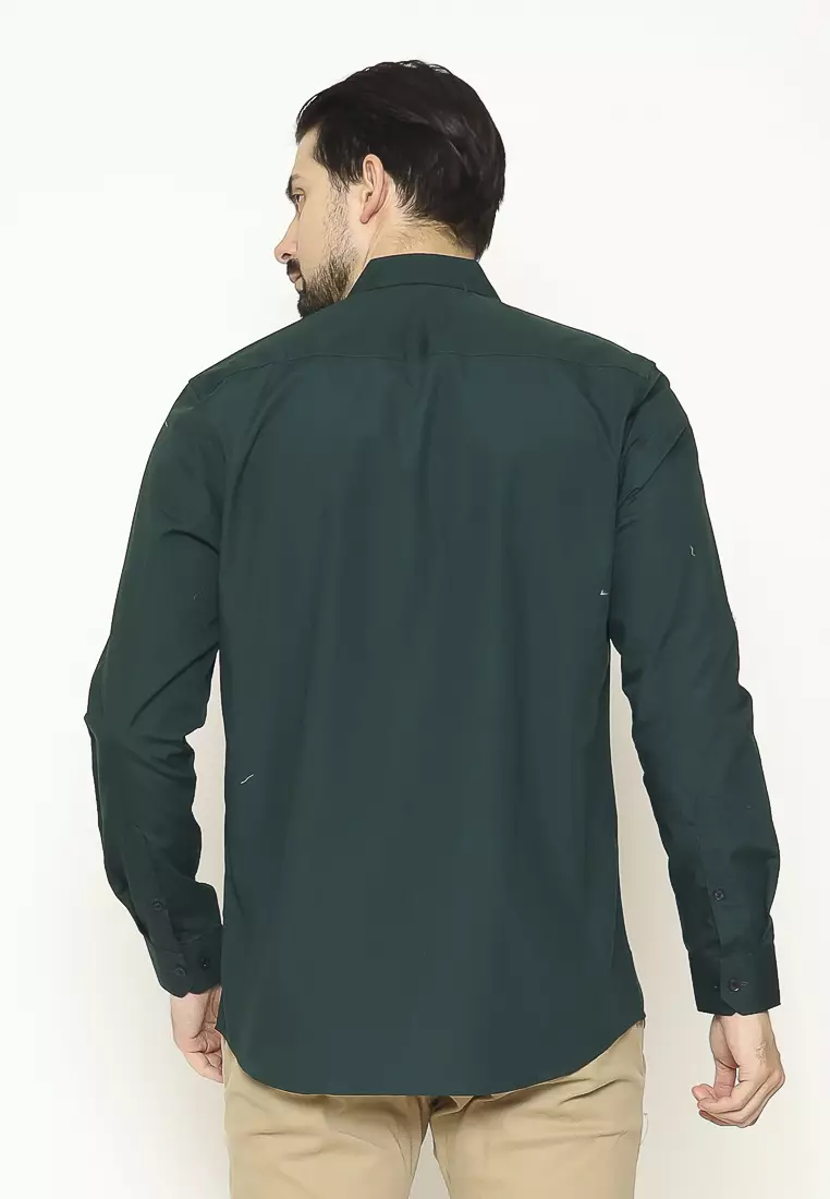 MAGINOT Kemeja Pria Basic Polos Panjang BOTTLE GREEN