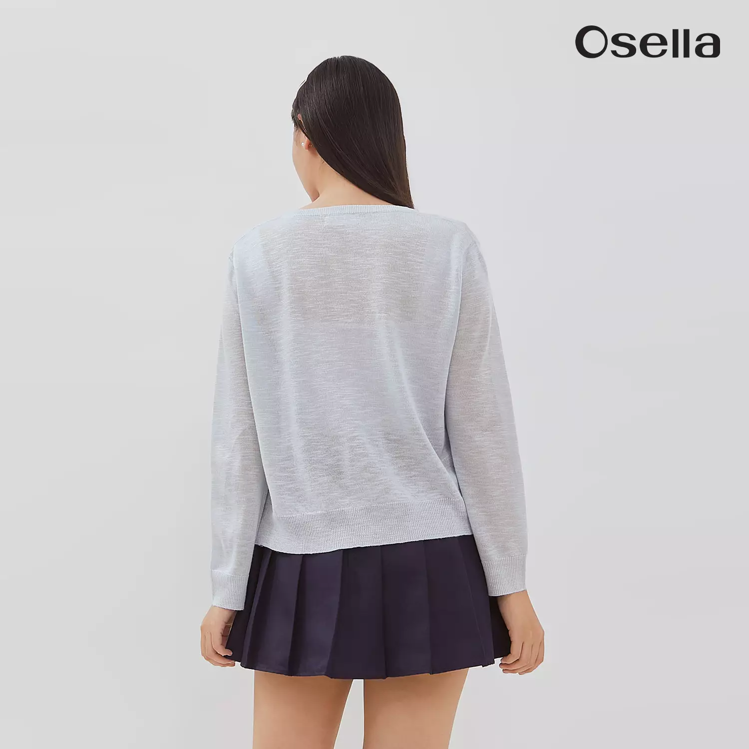 Osella Nuella Plain Knit Cardigan Baby Blue 2161500535 | Cardigan Rajut Wanita