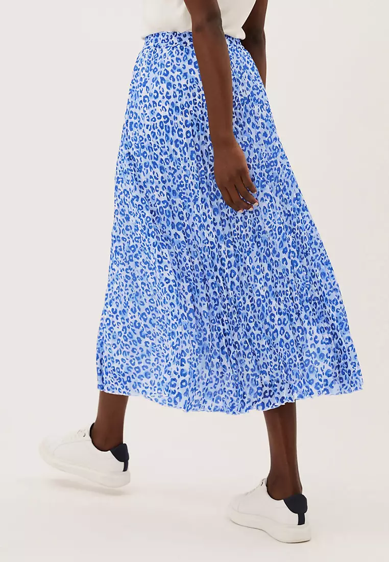 Animal Print Pleated Midaxi Skirt