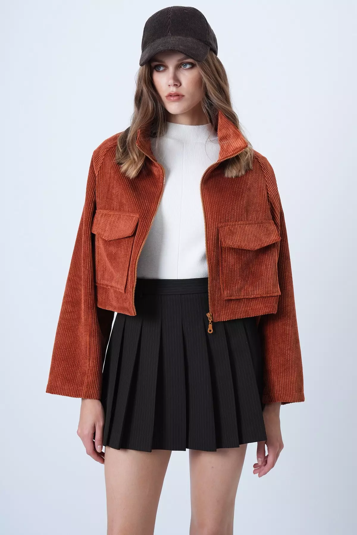 Tile Double Pocket Raglan Sleeve Velvet Jacket Alc-X14604