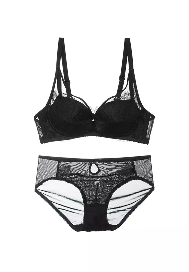 Buy ZITIQUE Women's 3/4 Cup Deep-V Lace Lingerie Set (Bra and Underwear) - Black  2024 Online