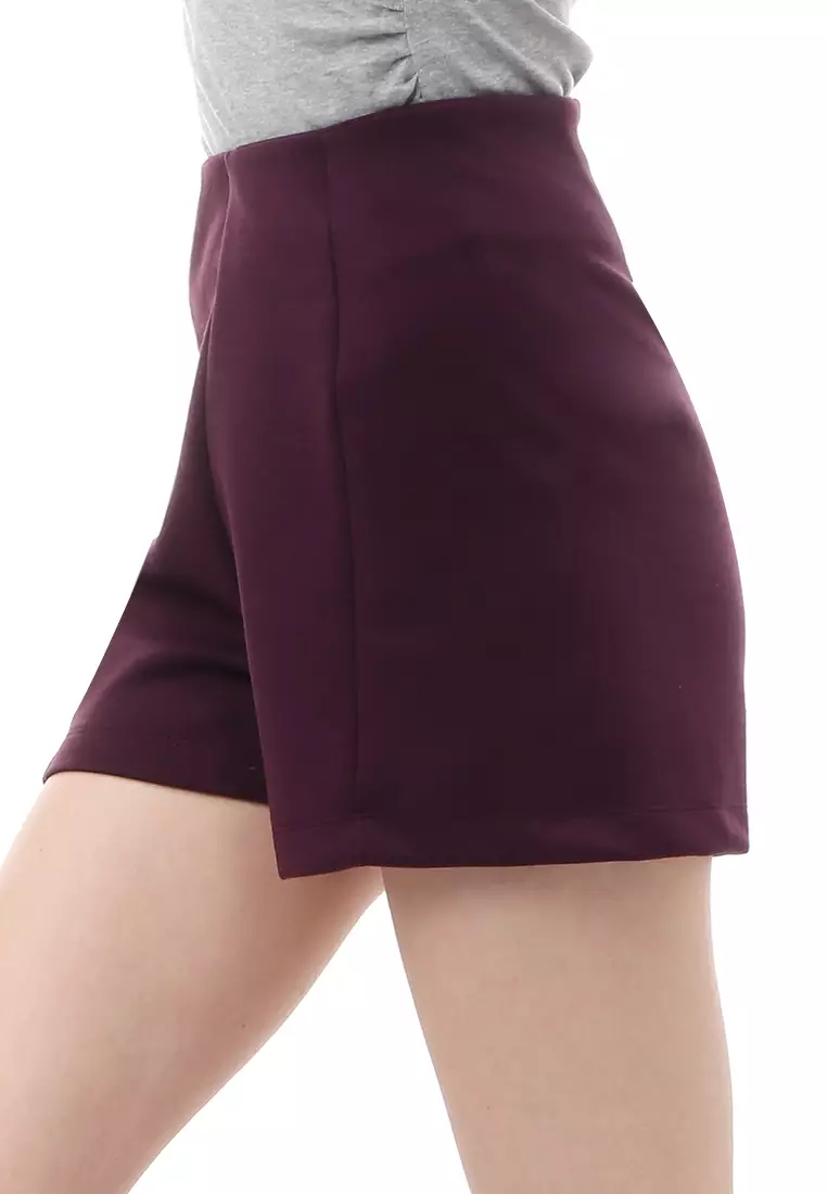 Short Pants Bawahan Wanita Motif Solid Design Casual Premium Quality - Plum