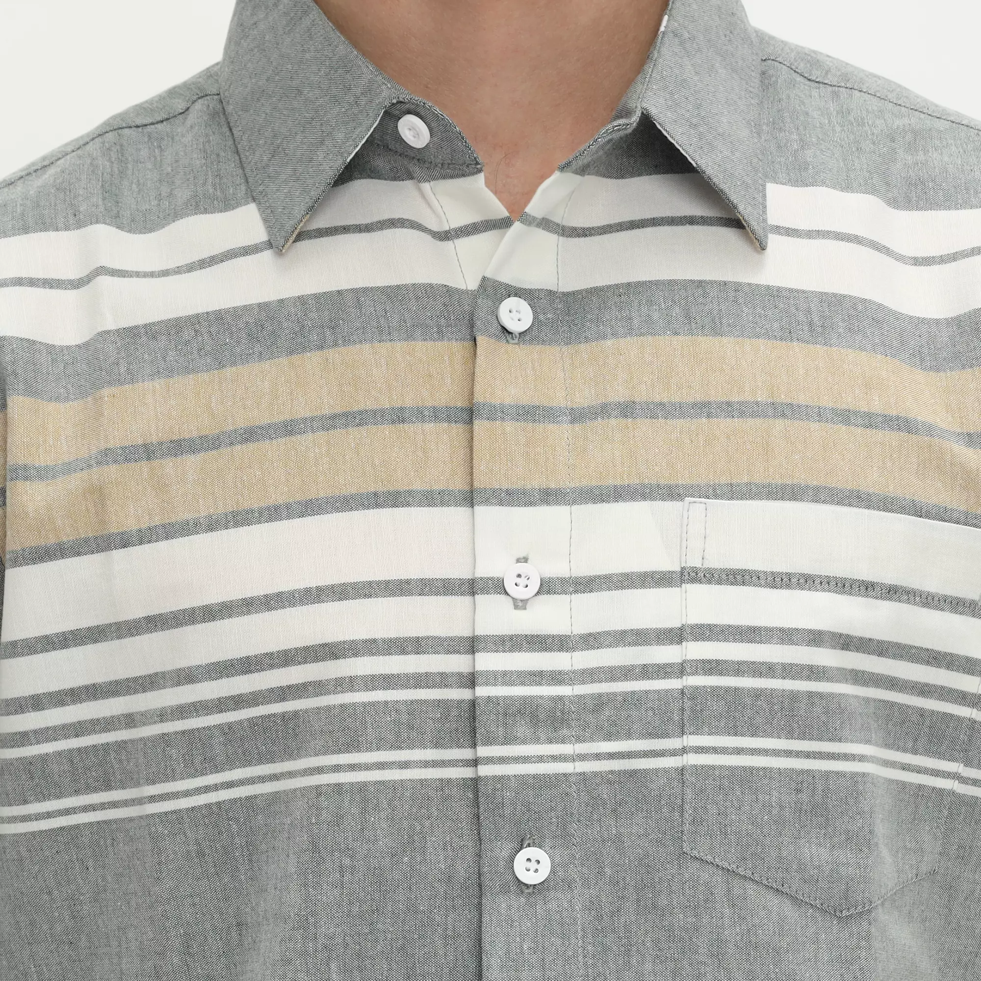 Platini Kemeja Motif Salur Pria Lengan Pendek Katun Grey 73488