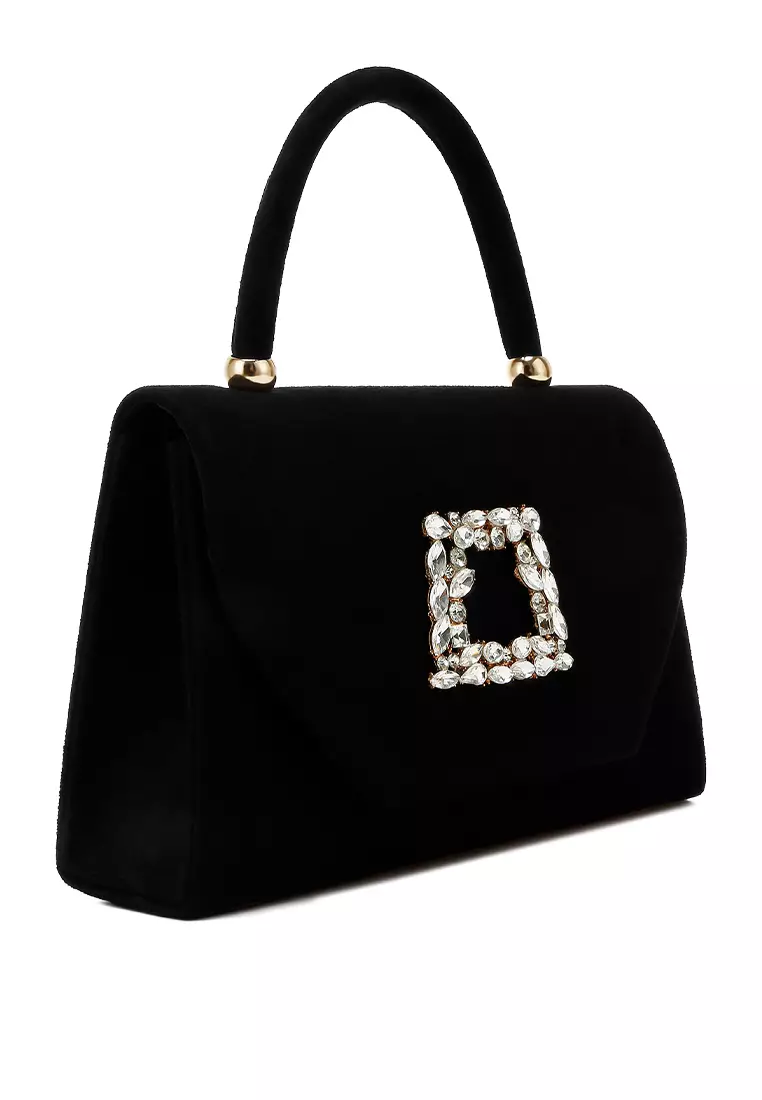 Mini Top Handle Brooch Bag in Black