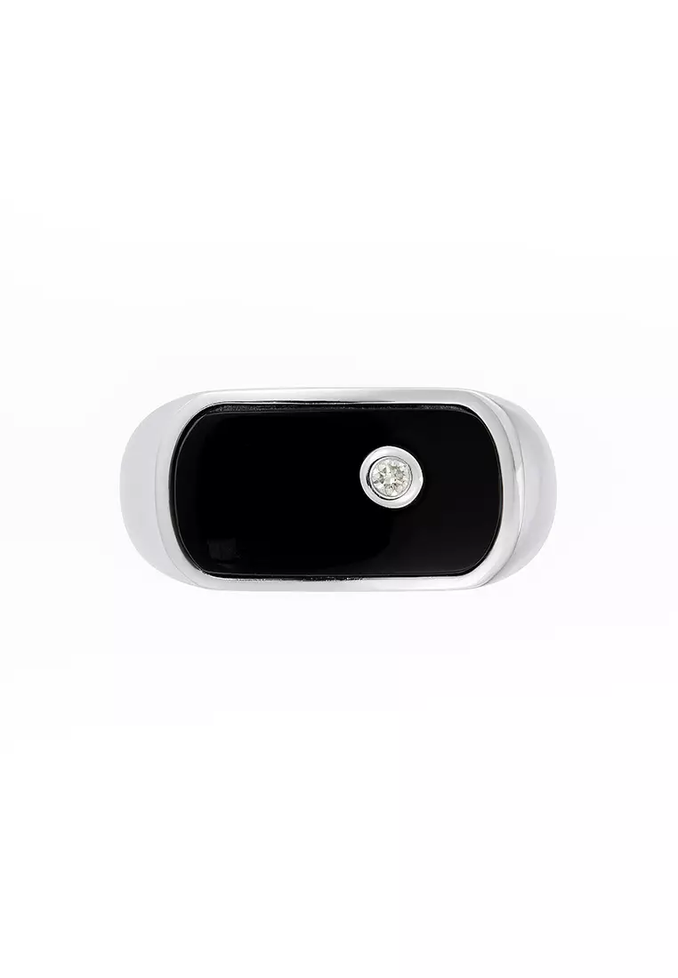 HABIB Rectangular Black Agate and Diamond Men's Ring in 925 Silver Palladium 119780125(PLD)-AGATE
