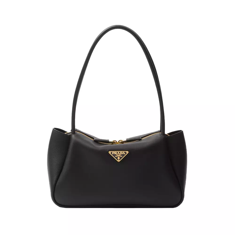 Jual Prada Enameled Metal Triangle Medium Leather Handbag Black