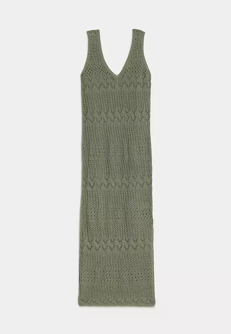 Cotton Rich Textured Midi Knitted Dress