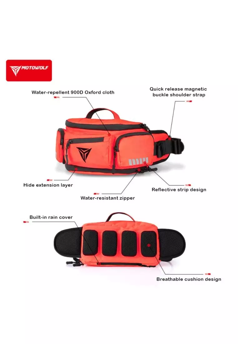 Motowolf MDL0721B Crossbody Waist Bag With Rain Cover Orange