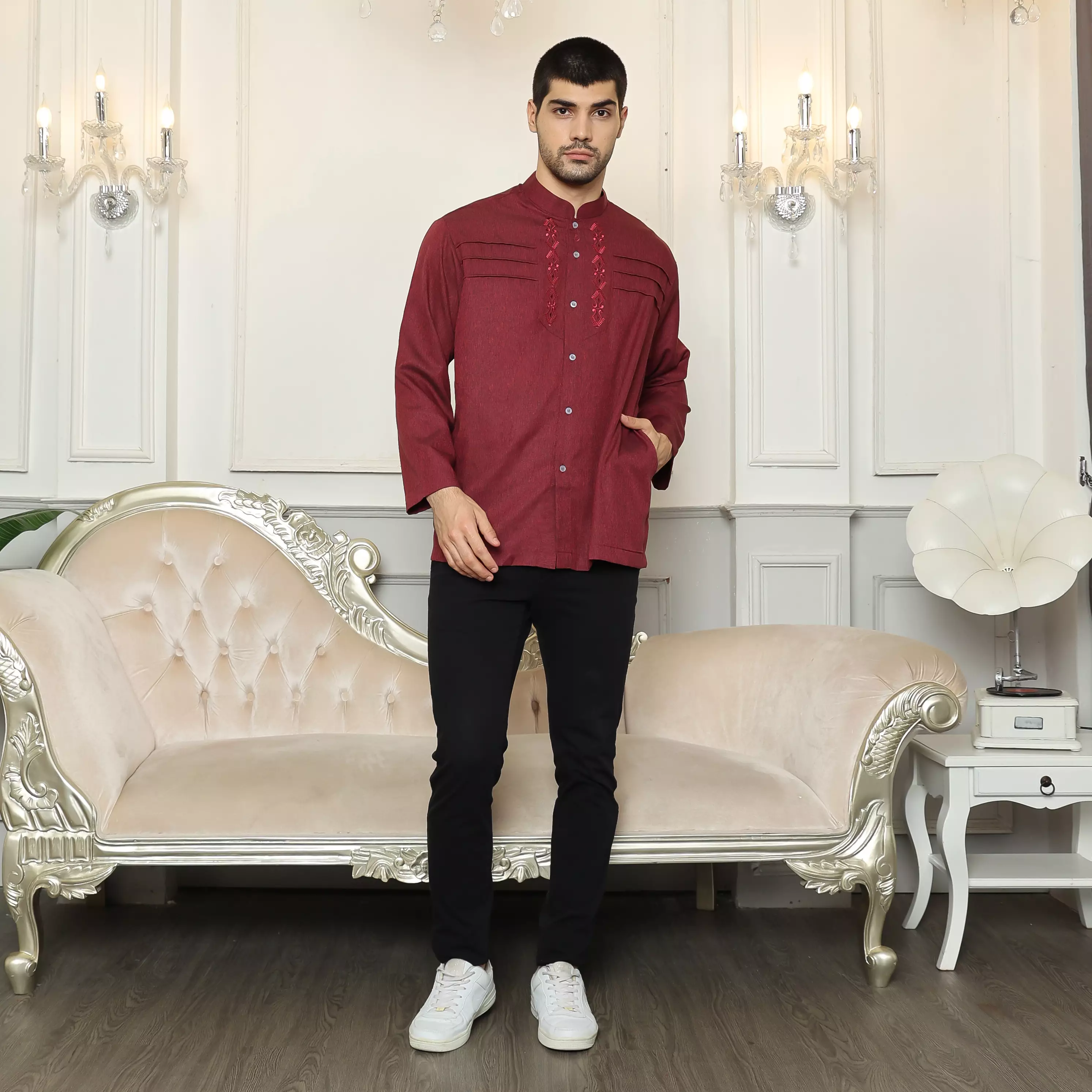 Baju Koko Sarimbit 38 Maroon Lengan Panjang