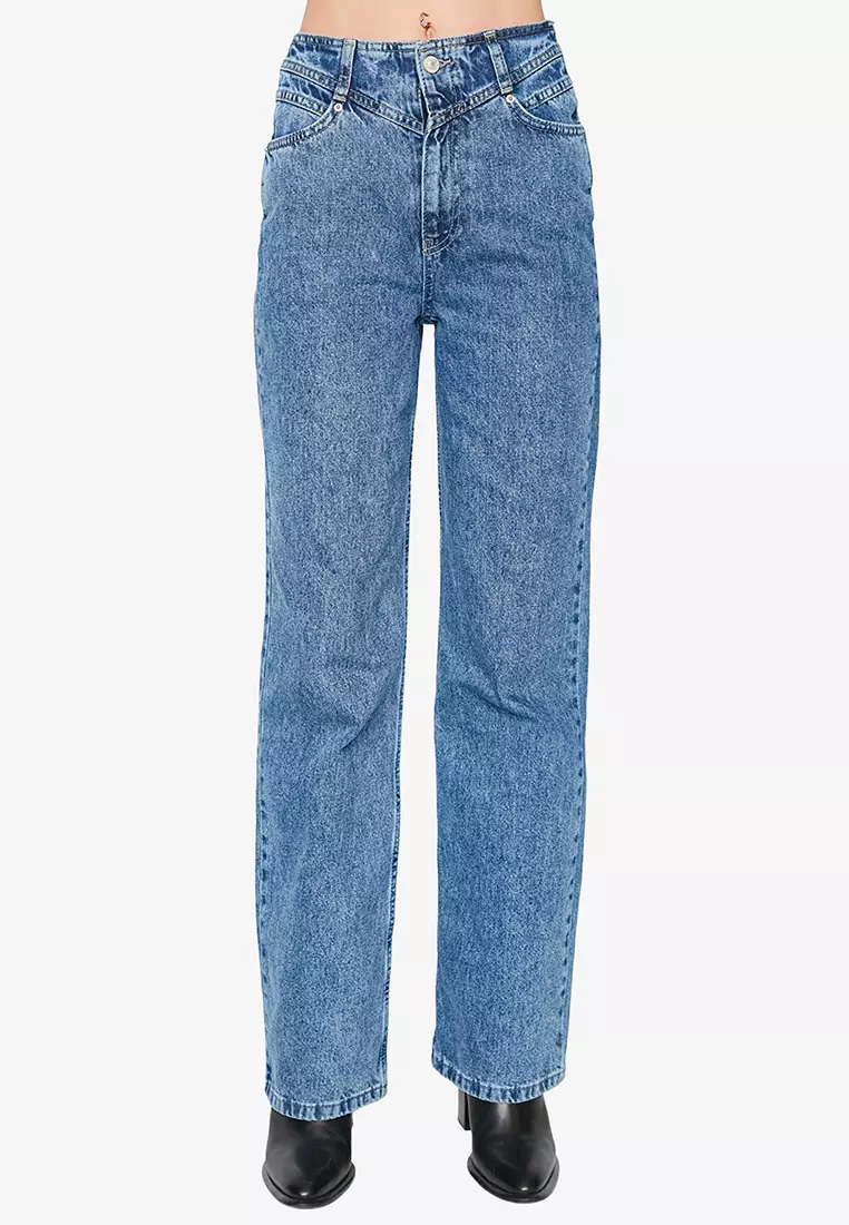 Waist Detail High Waist 90's Wide Leg Jeans