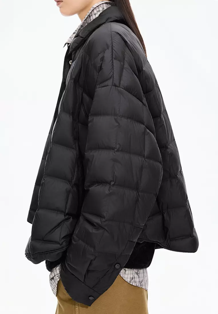 Blend 95% White Goose Down Direct-Fill Fabric Oversized Short Down Jacket