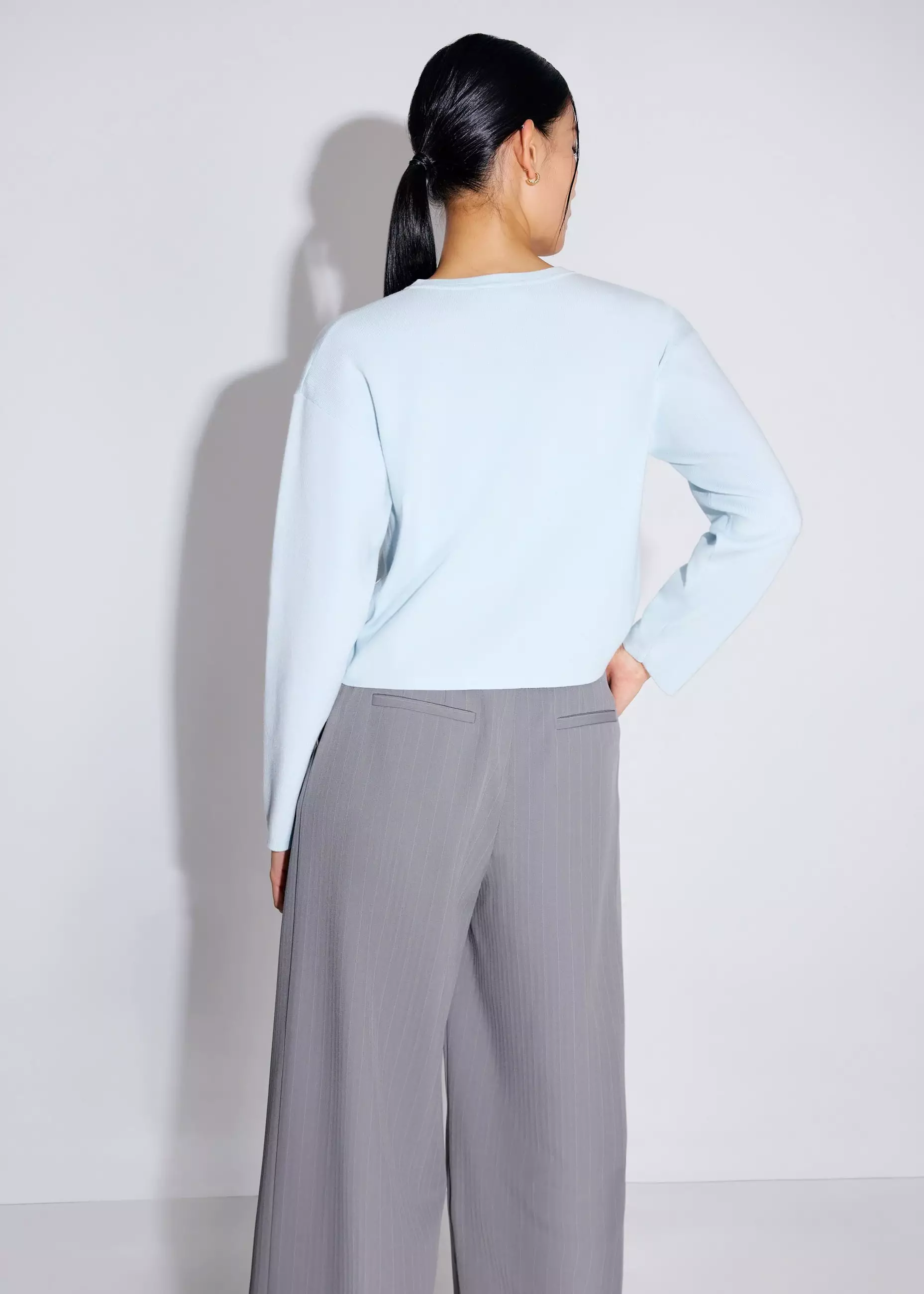 Cardigan Wanita - Relaxed Embellished Round Neck Cardigan