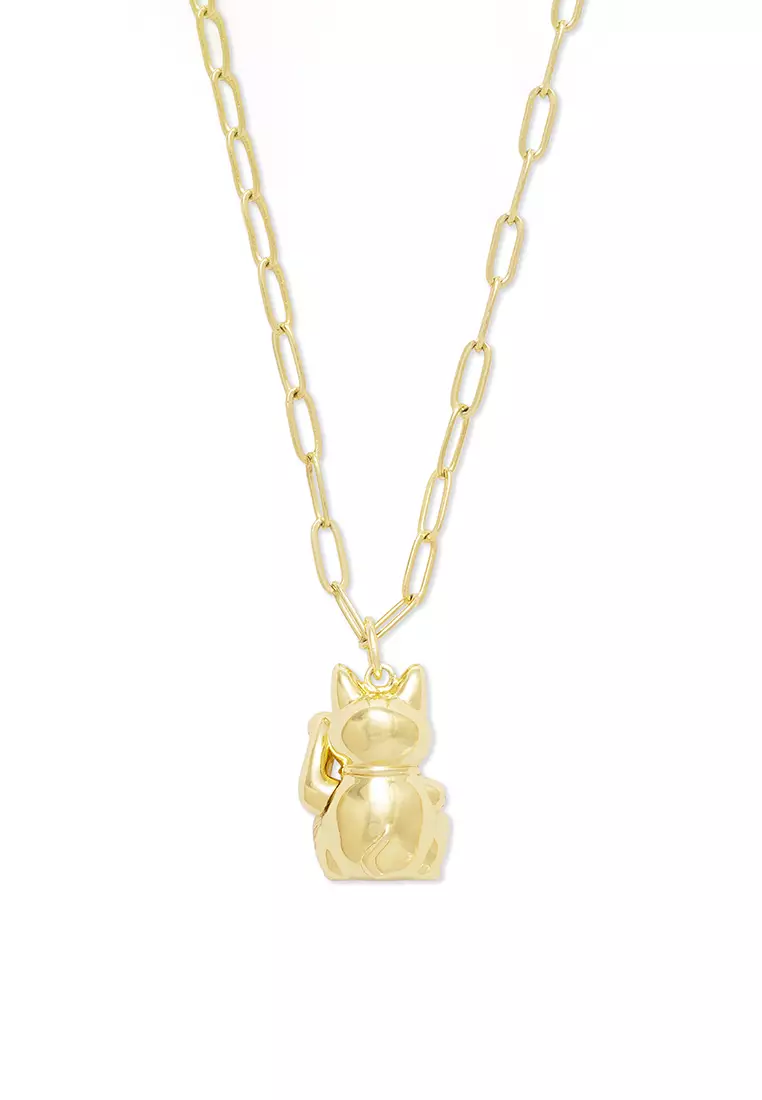 Buy Wanderlust + Co Lucky Cat Gold Necklace Online | ZALORA Malaysia