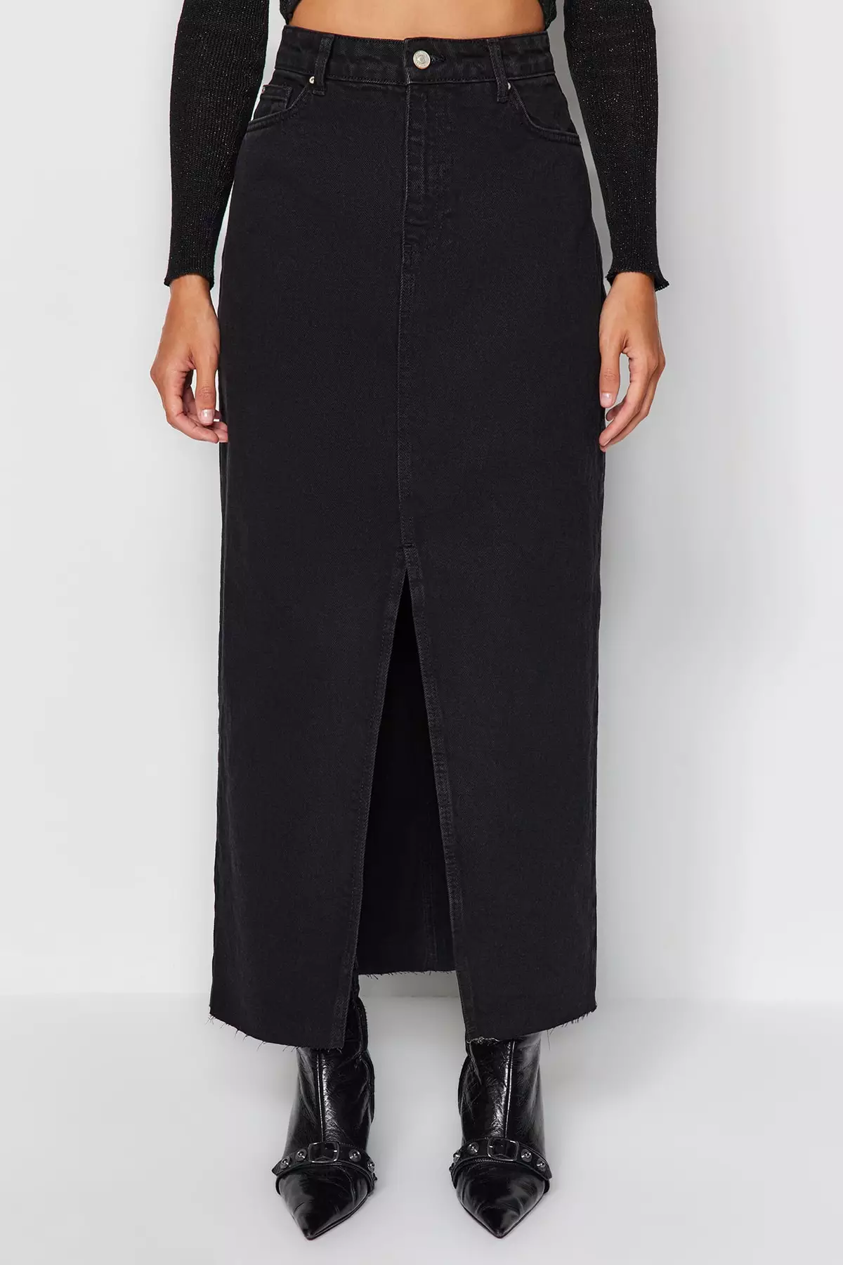 Slit Maxi Denim Skirt