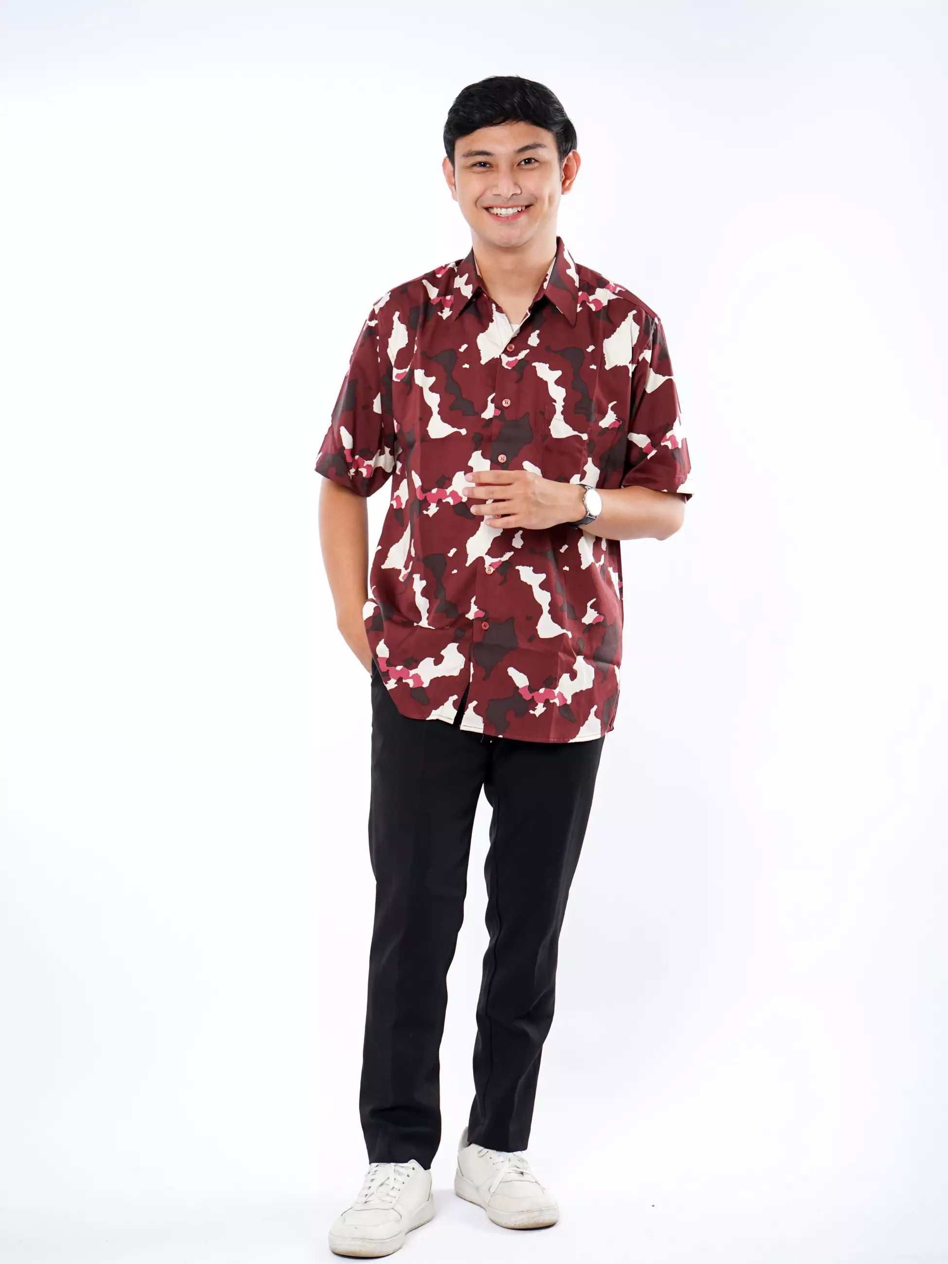 Andre Michel Kemeja Lengan Pendek Motif Maroon Loreng 16713
