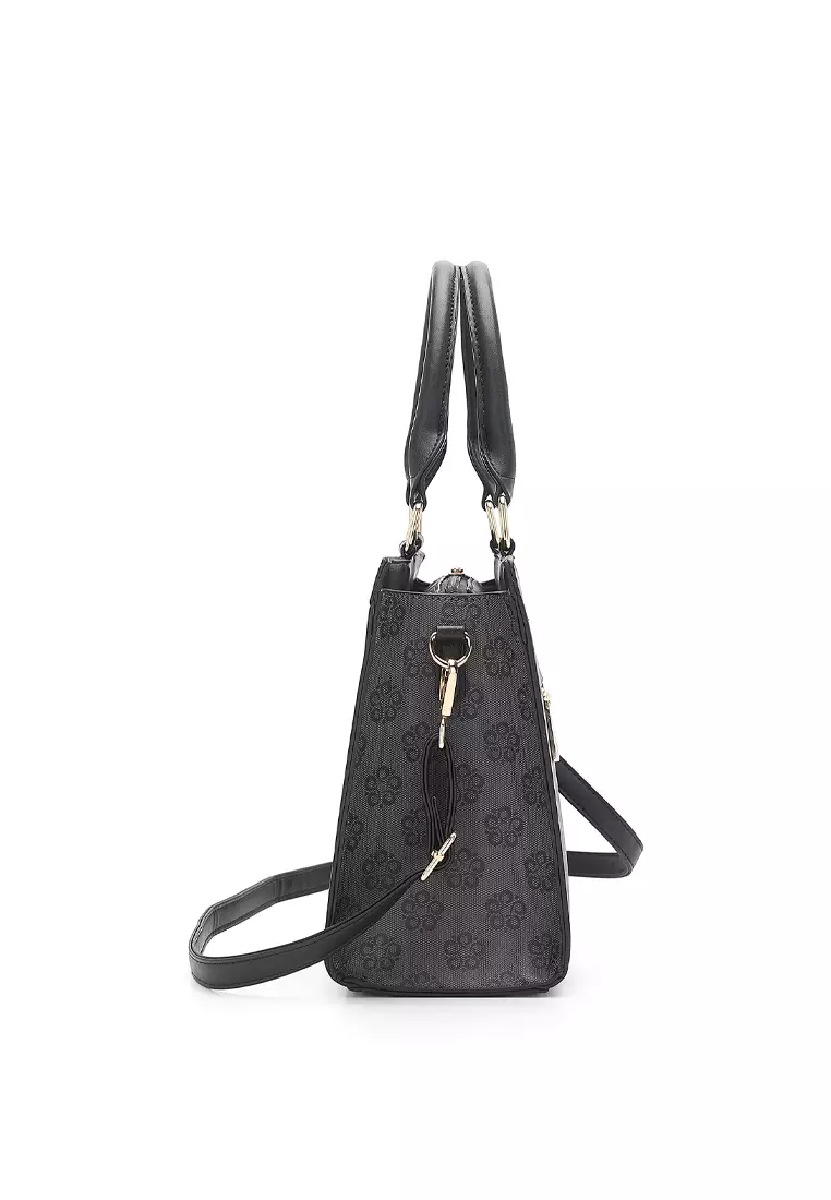 Women's Monogram Top Handle Bag / Sling Bag / Crossbody Bag - Black