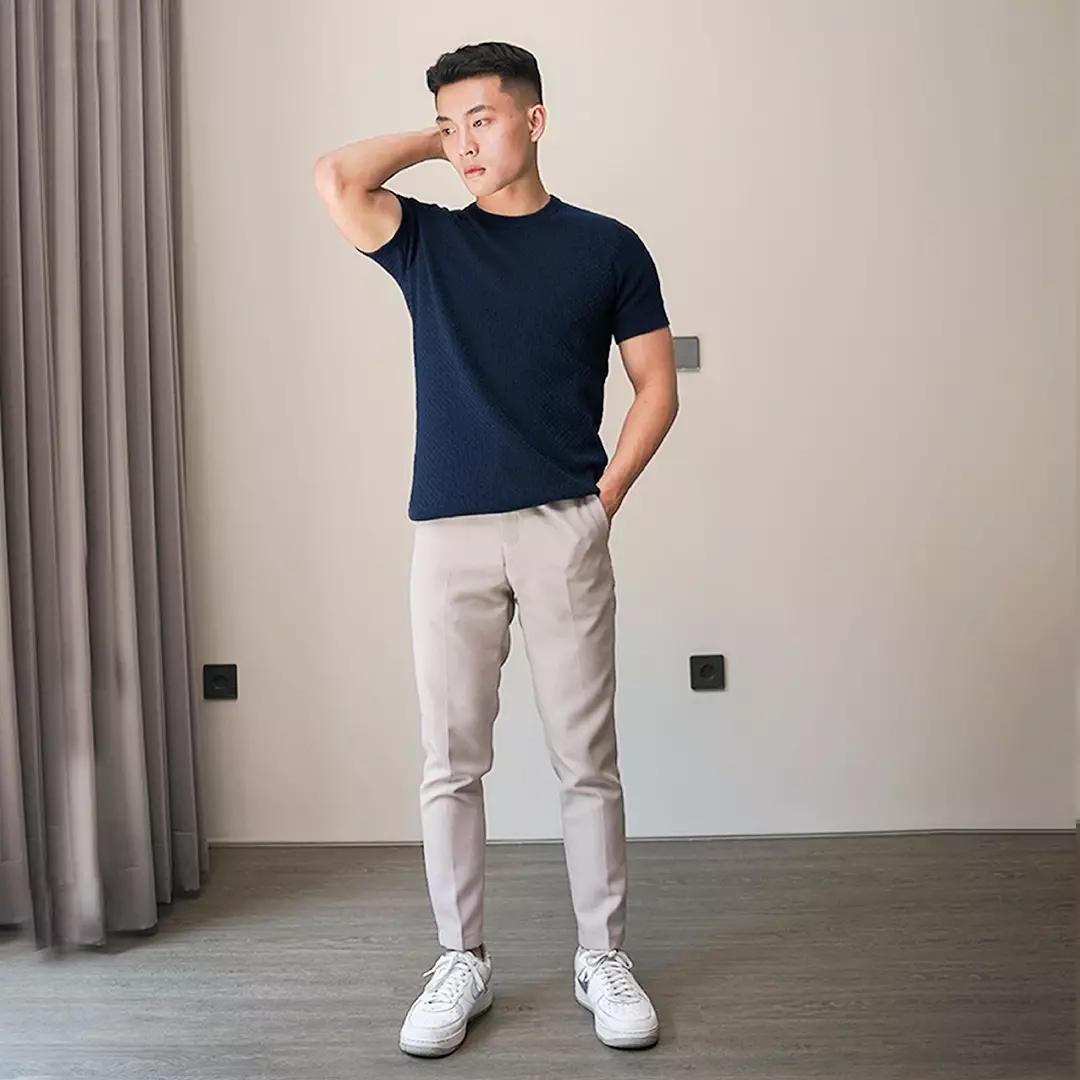 Kale ROGER NAVY / Atasan Rajut Pria / Sweater Rajut Tangan Pendek / Baju Pria