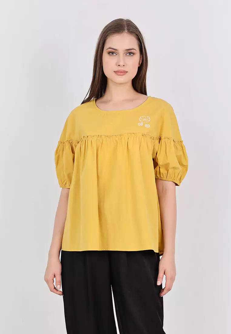 Buy NE Double S Ne Double S Round Neckline Short Puff Sleeve Front