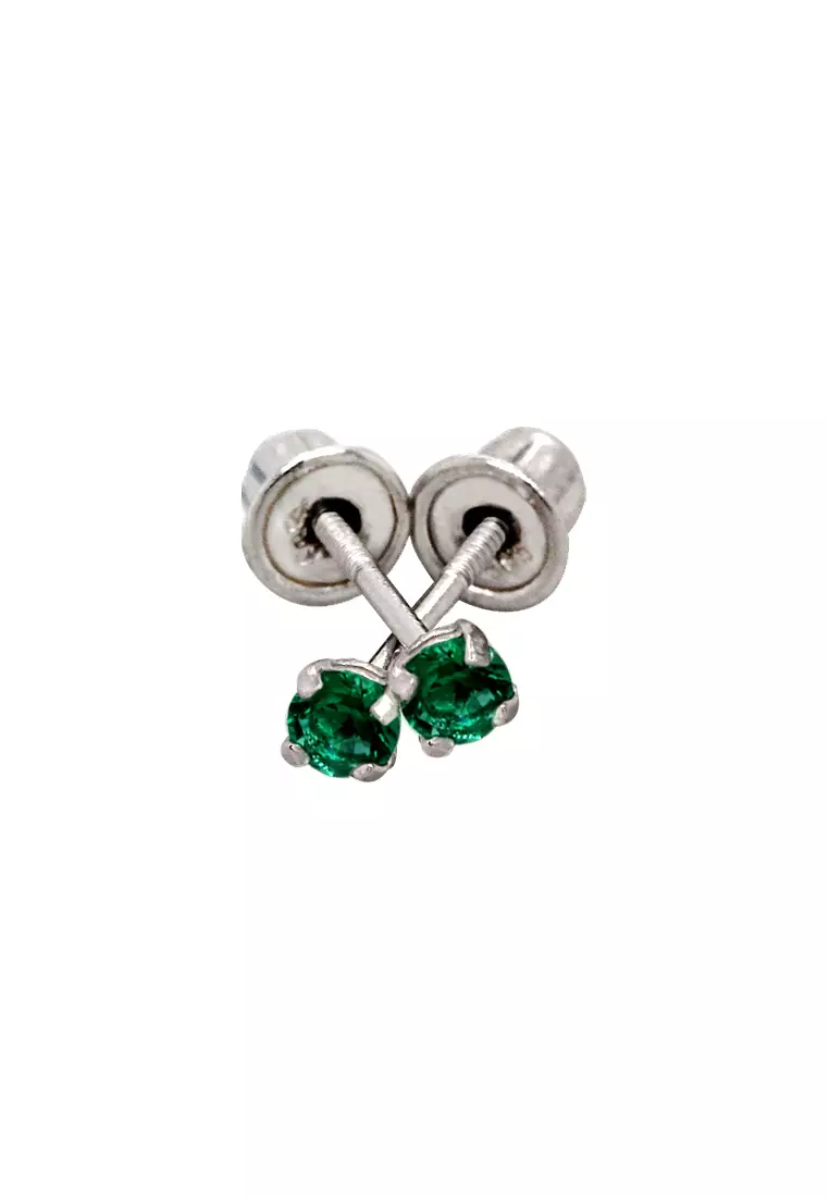 Baby Kids 14K Gold May Birthstone Earrings Emerald