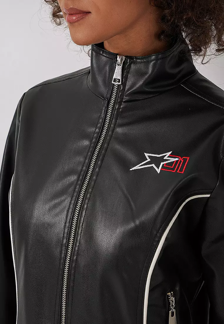 Stand Collar Faux Leather Jacket