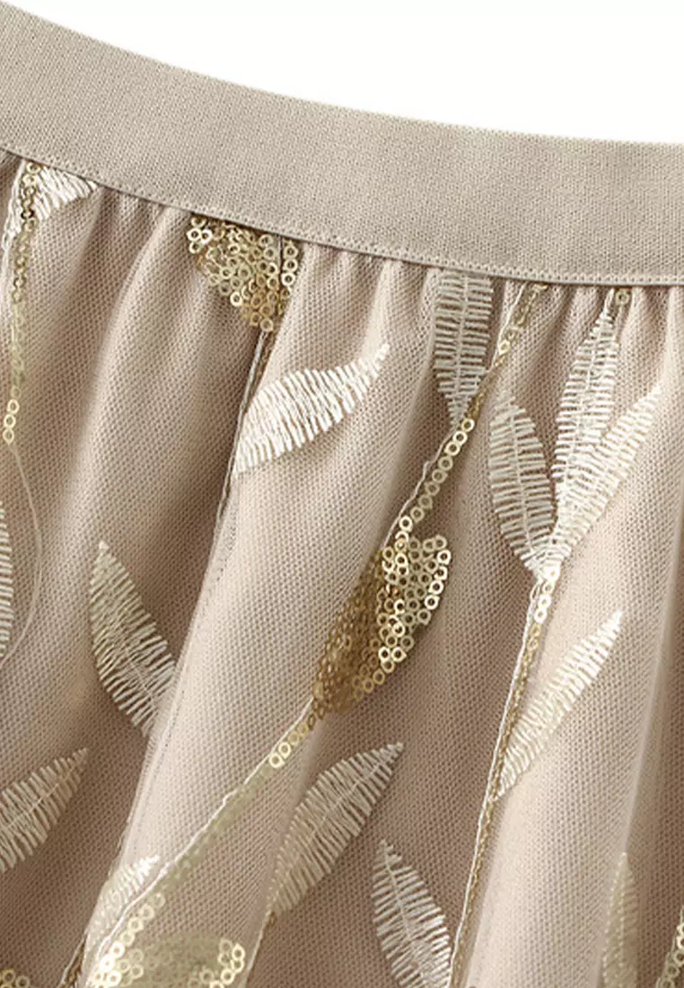 Mesh Sequin Embroidered Midi Skirt AF1888
