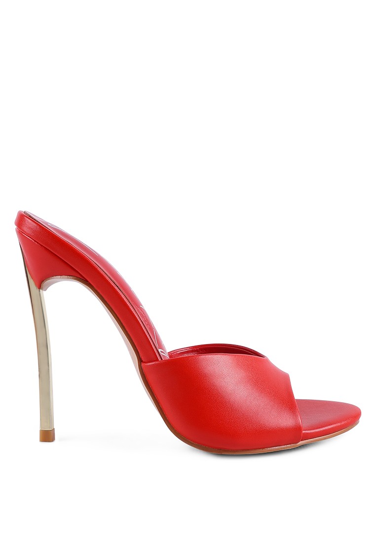 Red High Heeled Sliders Sandals