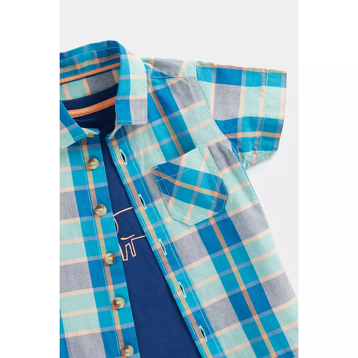 Mothercare Checked Shirt and Rhino T-Shirt Set - Set Kaos & Kemeja Bayi Laki-laki (Biru)