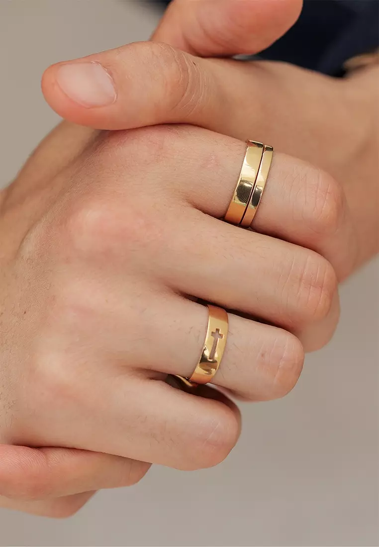 EXCLUSIVE Cincin Perhiasan Perak 925 Pria Band Gold Plated