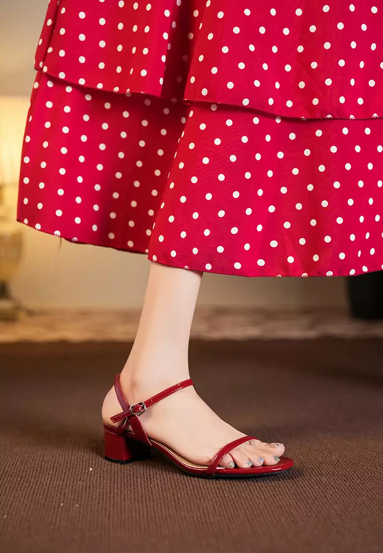 4CM Faux Patent Leather Strap Heel Sandals BY339-1
