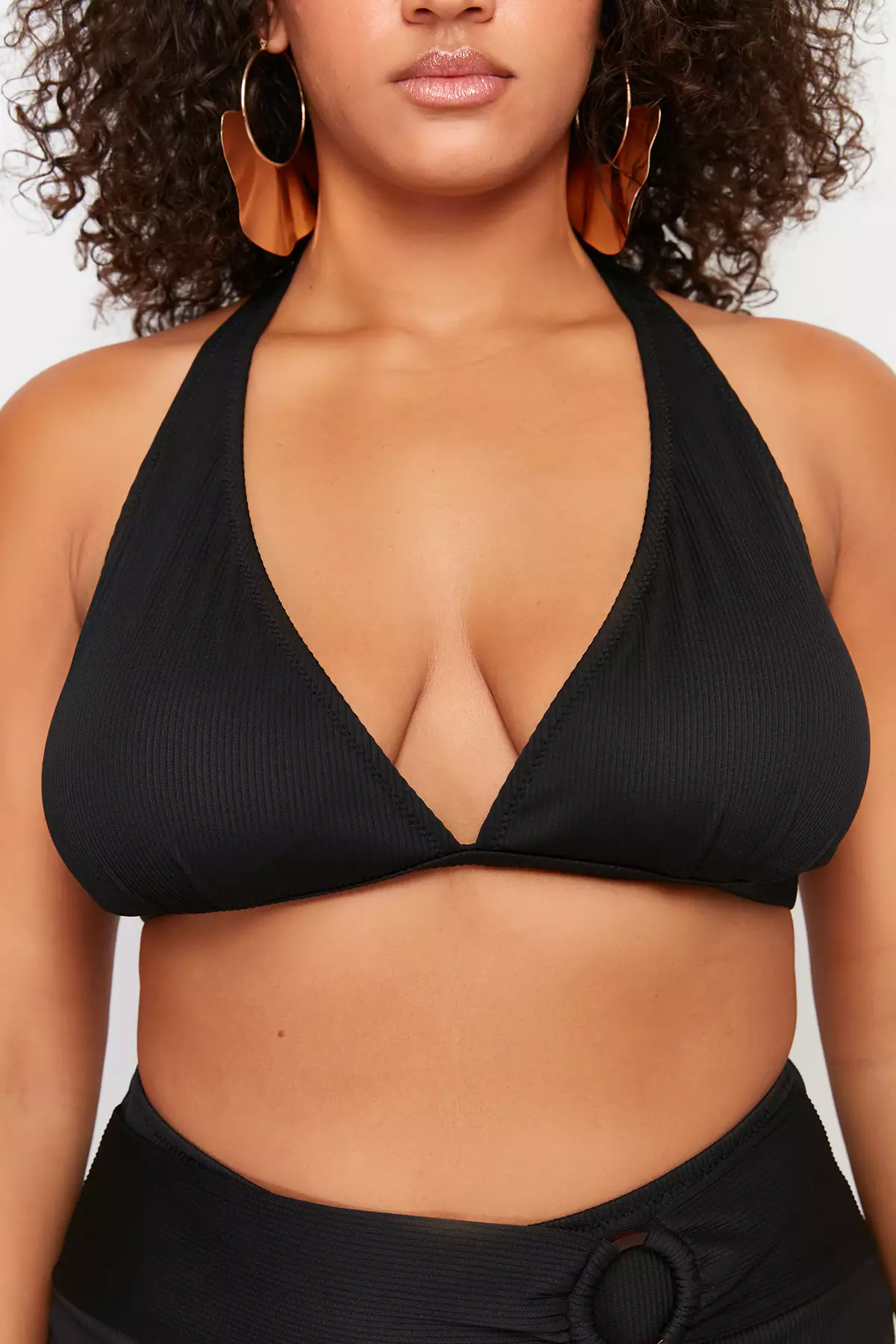 Deep V Neck Tie Detail Bikini Top