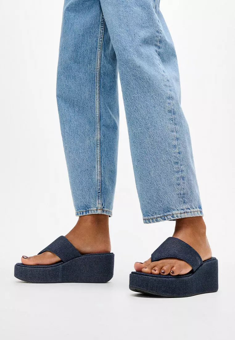 Platfforms Denim Wedge Toe-Post Sandals