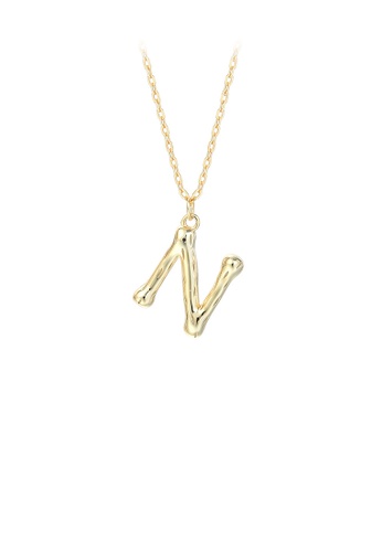 Glamorousky silver 925 Sterling Silver Plated Gold Fashion Simple Alphabet N Pendant with Necklace F4305AC4A612CFGS_1