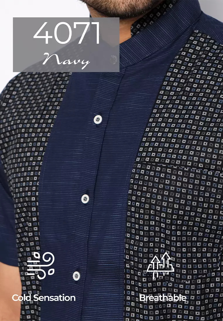 Casella Baju Koko Pria Lengan Pendek Exclusive | Baju Koko Rashid Lengan Pendek 4071 Navy