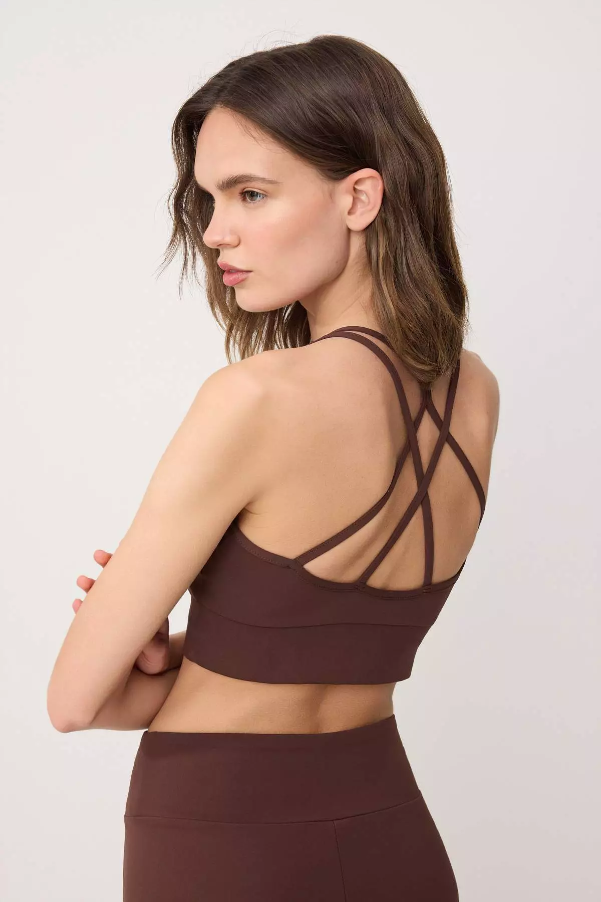 Brown Premium Polyamide Fabric Supportive/Shaping Sports Bra Thmss26Ss1