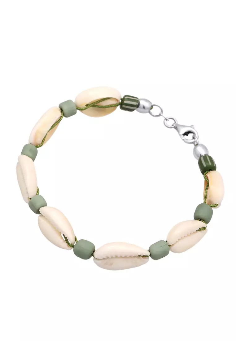 EXCLUSIVE Gelang Perhiasan Perak 925 Pria Surfer Style Festival with Kauri Shells Green