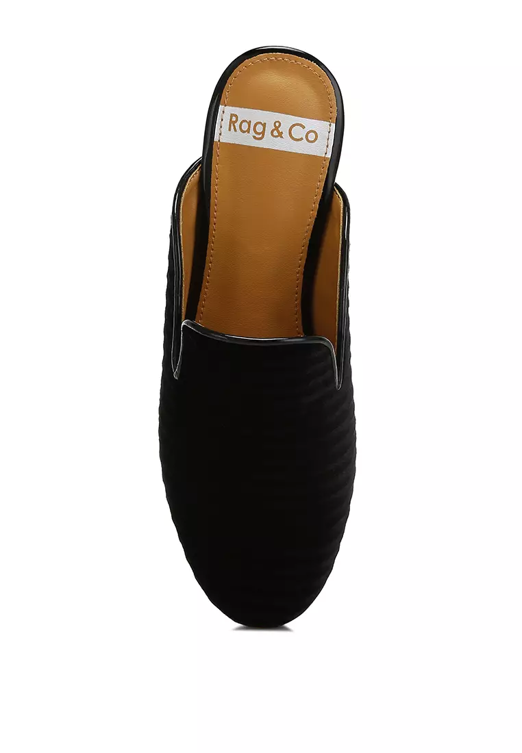 Velvet Textured Slip On Mules in Black