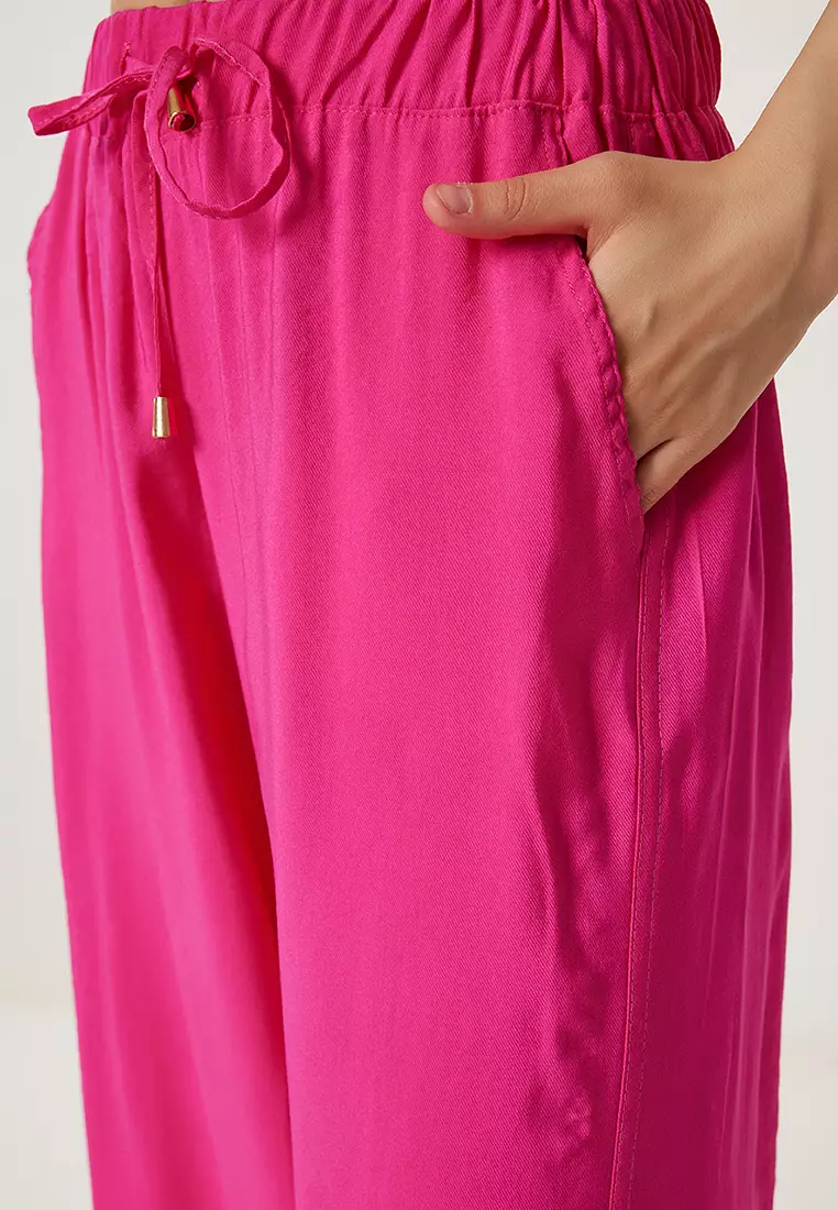 Women's Dark Pink Wide Leg Comfortable Summer Trousers Wf00117