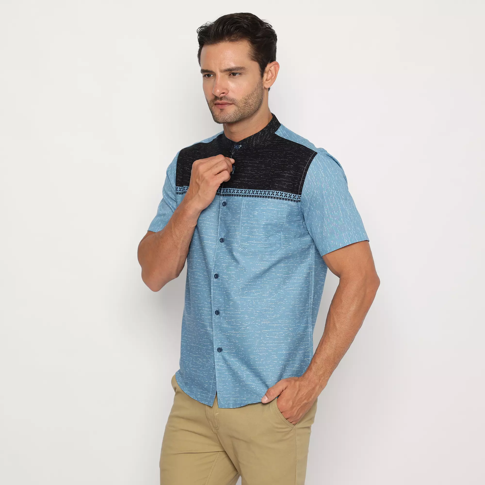 Platini Kemeja Koko Pria Lengan Pendek Katun Biru 931162