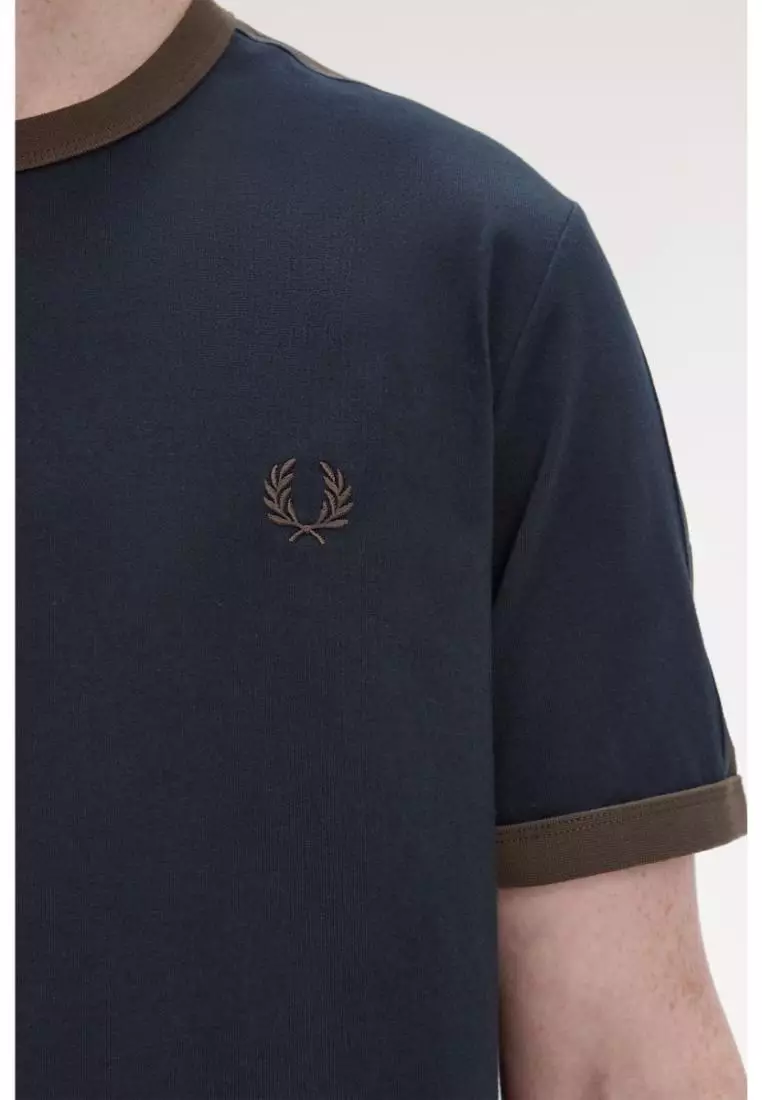 Fred Perry M4613 Contrast Tape Ringer T-Shirt (Navy / Burnt Tobacco)