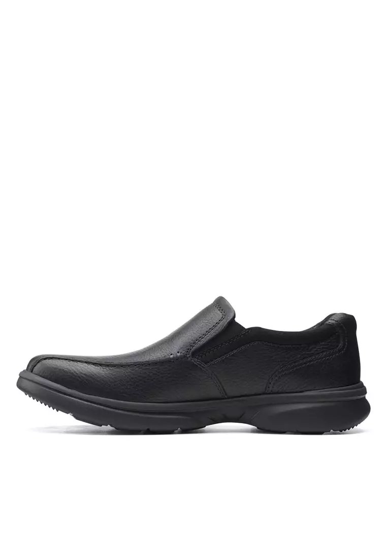Mens Bradley Step Formal Shoes Black Tumbled Leather - Wide Fit