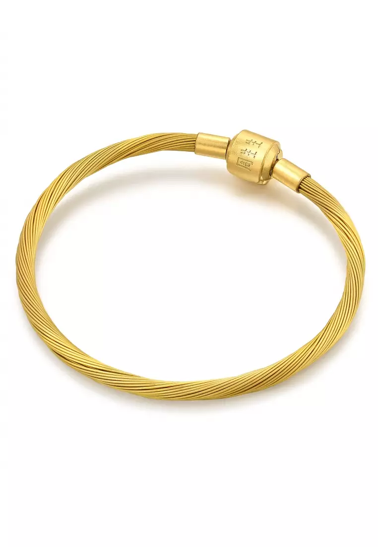 Twisted Stainless Steel Charm Bracelet for Women Sunshine Gold 3mm