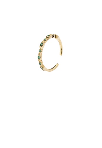 Glamorousky green 925 Sterling Silver Plated Gold Simple Fashion Geometric Adjustable Open Ring with Green Cubic Zirconia 638C3ACB15A142GS_1