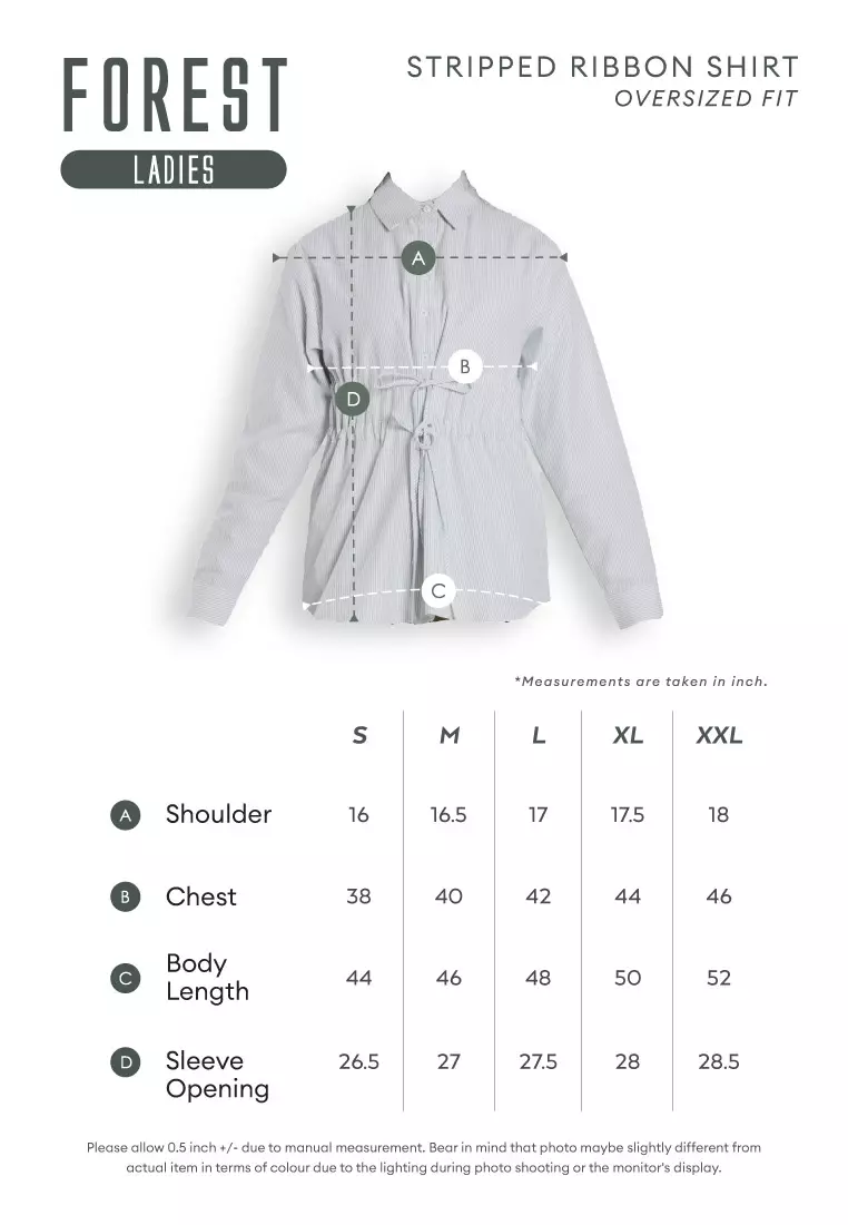 Forest Ladies Poly Cotton Striped Ribbon Shirt Women Long Sleeve Shirt | Baju Kemeja Perempuan - 822509