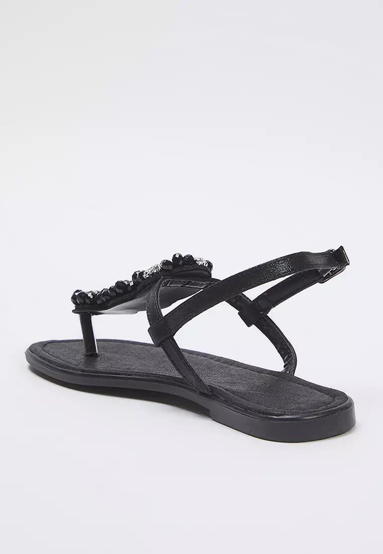 Black Stone Ankle Banded Flip Flops Women Stylish Sandals Takss25Sd00006