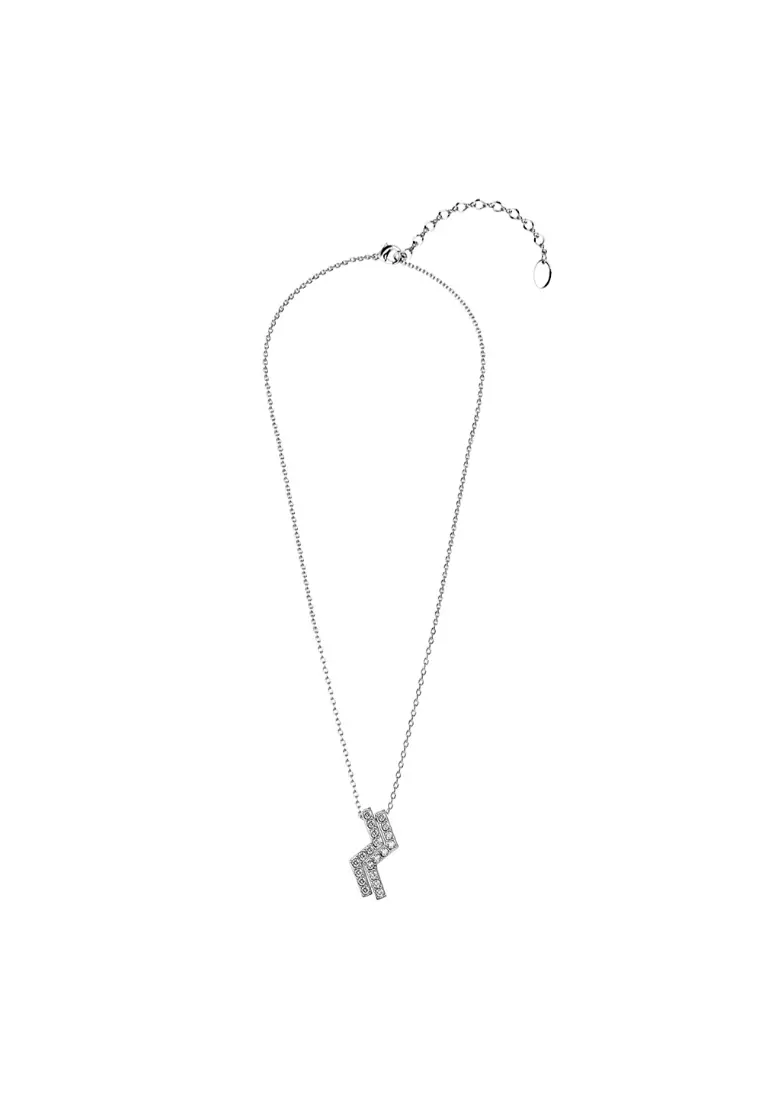 Zigzag Pendant Necklace in White Gold Embellished with Swarovski crystals