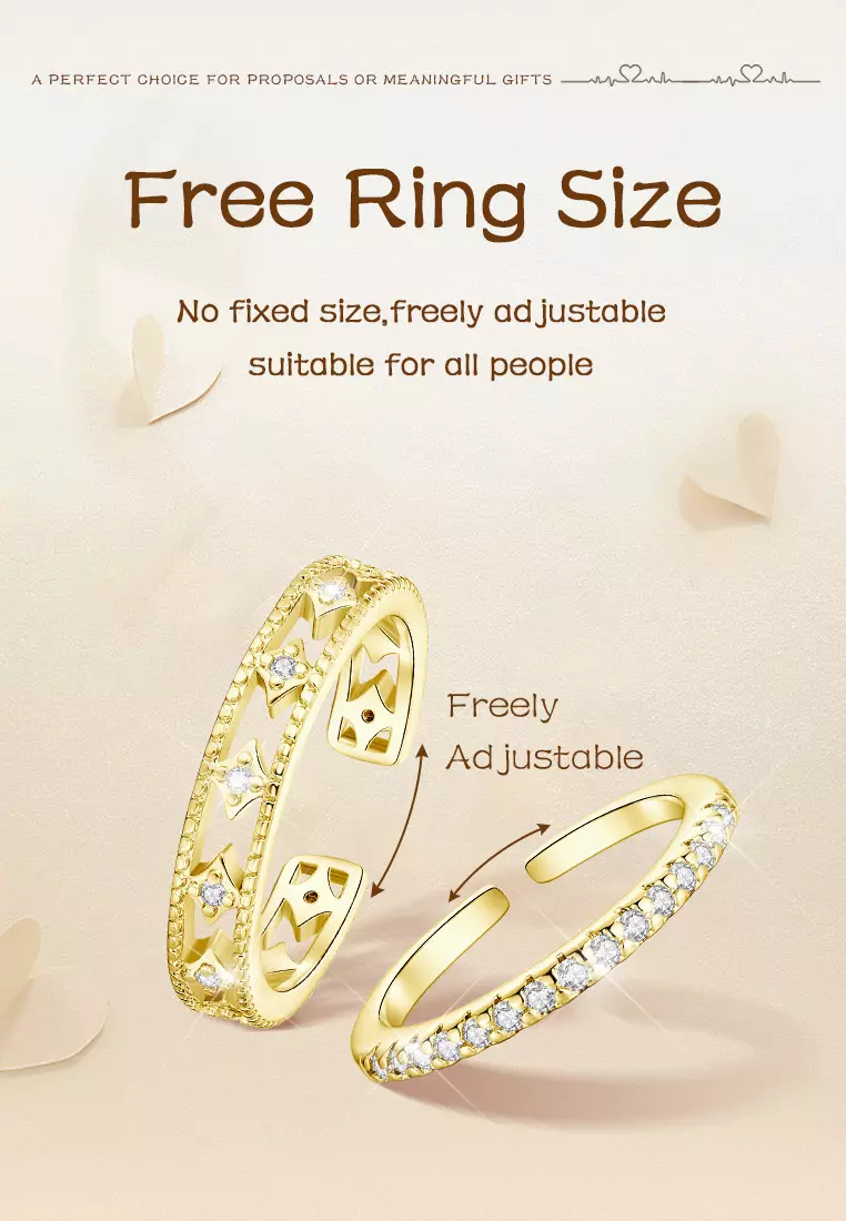 Cincin Wanita 2 pcs Set Cincin Berlian Wanita Adjustable Ring Accsesories Mewah Gaya Elegan