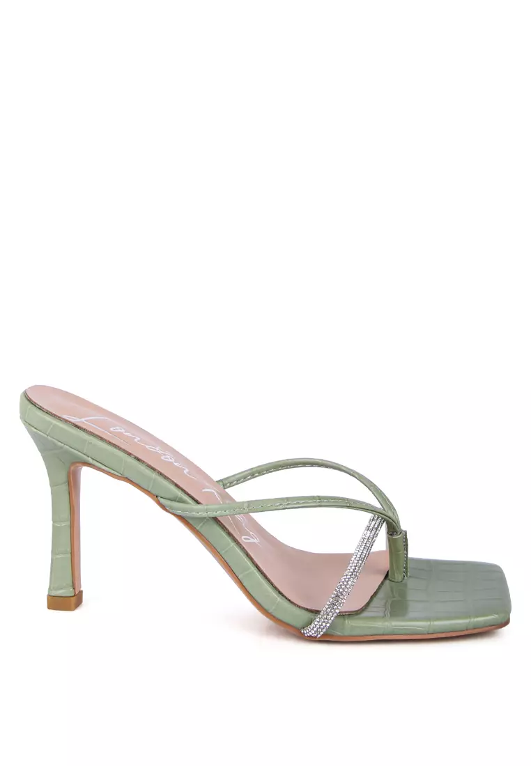 Discount on London Rag  shoes - SKU: Mint Croc Rhinestone Slider Sandals