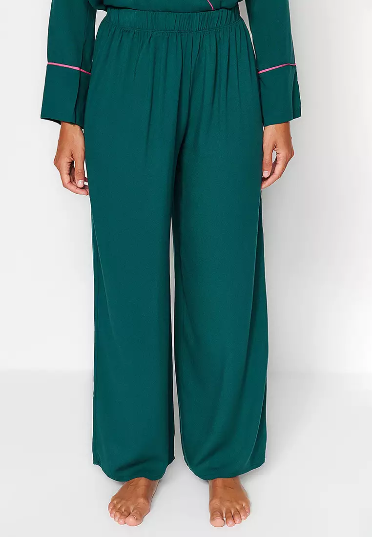Belted Piping Detailed Double Breasted Woven Pajama Set