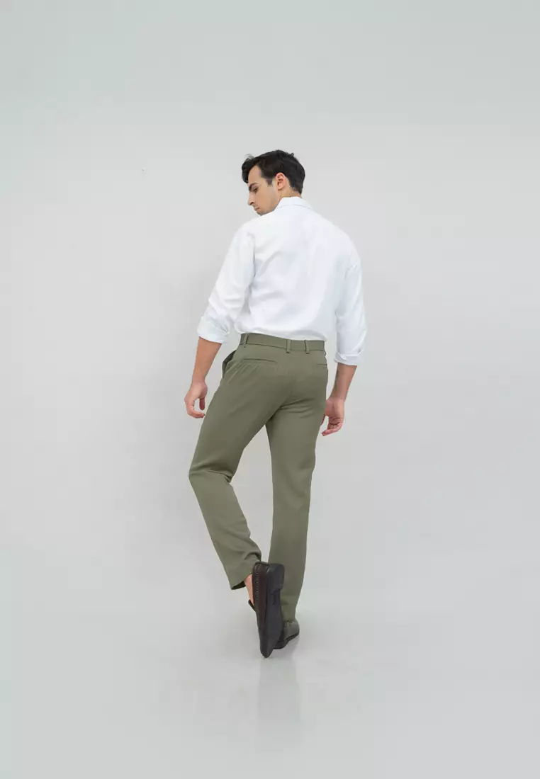 Celana panjang pria kerja formal bahan slim fit PINGGANG KARET Hijau houseofcuff
