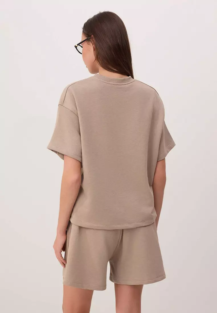 Mink Oversize Low Sleeve Short Sleeve 2 Thread Combed Cotton Knitted Bottom-Top Set Twoss26Au117